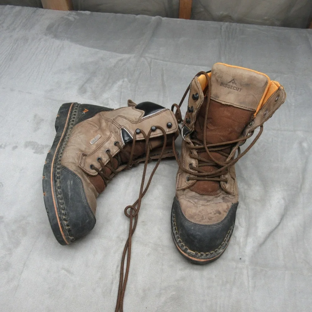 Ridgecut Mens 10W Work Boots Brown Leather Waterproof Steel Toe Utility Rugged‎